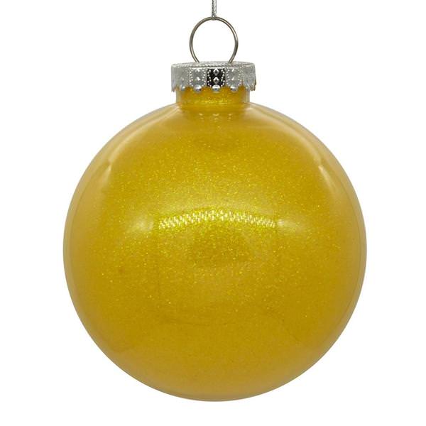 4" Yellow Glitter Ball Ornament (6 pack)