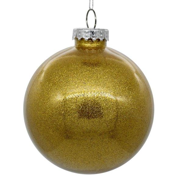 6" Honey Gold Glitter Ball Ornament (4 pack)