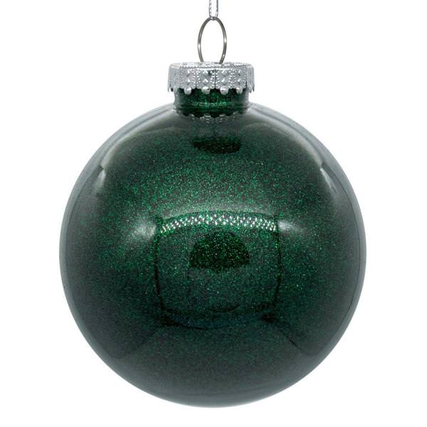 6" Midnight Green Glitter Ball Ornament (4 pack)