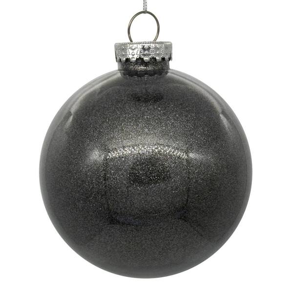6" Pewter Glitter Ball Ornament (4 pack)