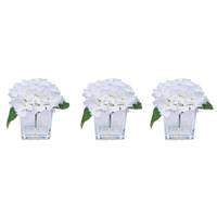 Vickerman 5" Artificial White Hydrangea in Glass Cube (3 Pack)