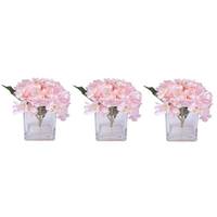 Vickerman 5" Artificial Pink Hydrangea in Glass Cube (3 Pack)