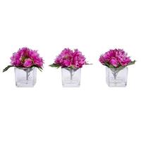 Vickerman 7" Artificial Pink Peony in Glass Cube (3 Pack)