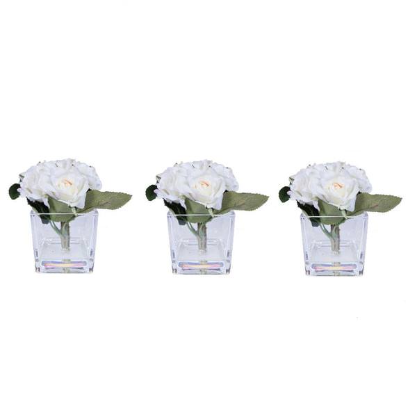 7" Artificial Cream and Pink Peony in Glass Cube (3 Pack)