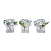 Vickerman 8" Artificial Blue Hydrangea in Glass Cube (3 Pack)