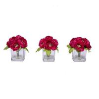 Vickerman 7" Artificial Berry Red Ranunculus in Glass Cube (3 Pack)