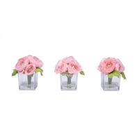 Vickerman 7" Artificial Light Pink Ranunculus in Glass Cube (3 Pack)