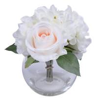 Vickerman 9" Artificial White Hydrangea Light Pink Rose in Bubble Vase