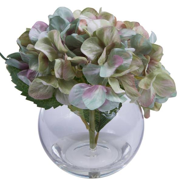 9" Artificial Seafoam Hydrangea in Bubble Glass Vase