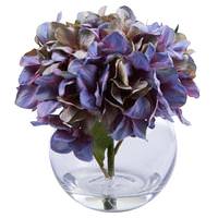Vickerman 9" Artificial Lavender Hydrangea in Bubble Glass Vase