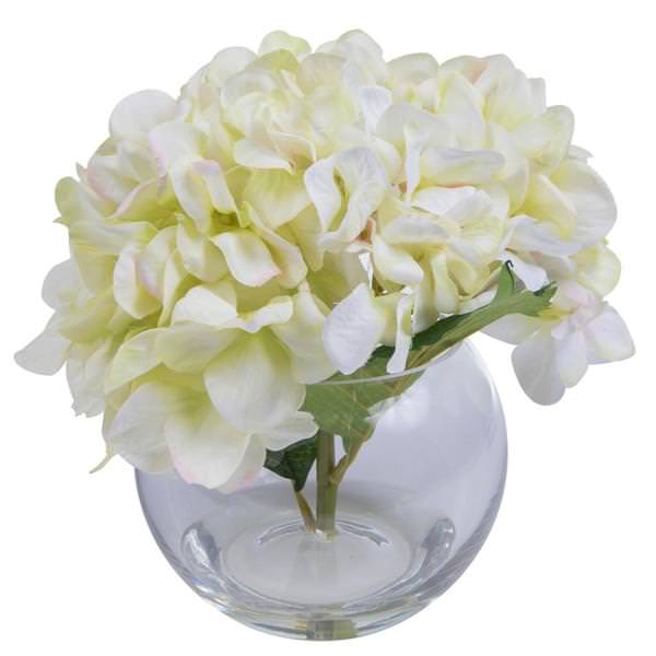9" Artificial Celadon Hydrangea in Bubble Glass Vase