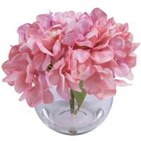 Vickerman 9" Artificial Pink Hydrangea in Bubble Glass Vase