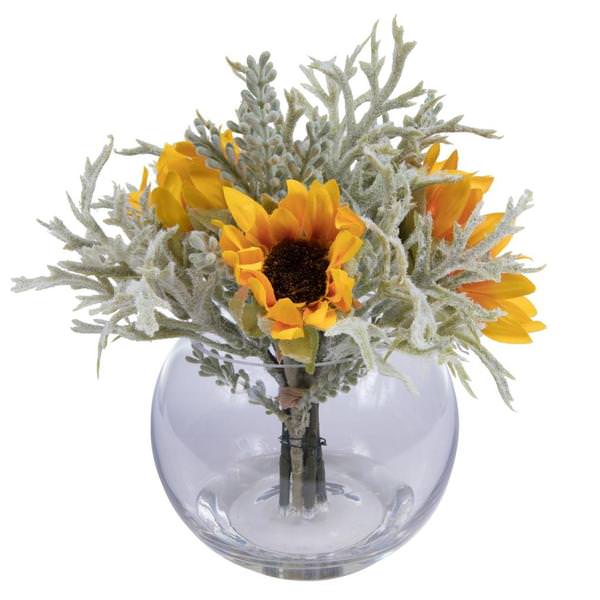 9" Artificial Sunflower Succulent in Bubble Glass Vase with Acrylic Water