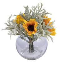 Vickerman 9" Artificial Sunflower Succulent in Bubble Glass Vase with Acrylic Water