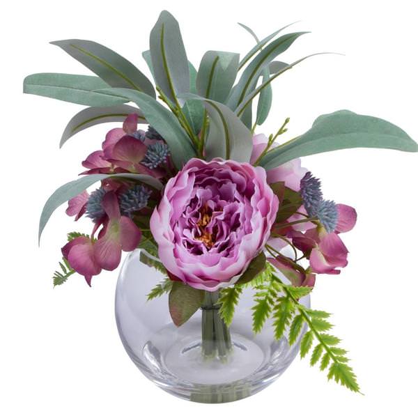 15" Artificial Pink Mix Peony Bouquet in Glass Vase with Acrylic Water