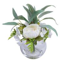Vickerman 15" Artificial White Mix Peony Bouquet in Glass Vase with Acrylic Water