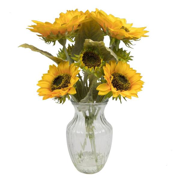 19" Artificial Yellow Sunflower Bouquet in Glass Vase with Acrylic Water