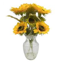 Vickerman 19" Artificial Yellow Sunflower Bouquet in Glass Vase with Acrylic Water