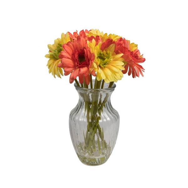 15" Artificial Yellow and Orange Gerbera Bouquet in Glass Vase with Acrylic Water