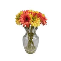 Vickerman 15" Artificial Yellow and Orange Gerbera Bouquet in Glass Vase with Acrylic Water