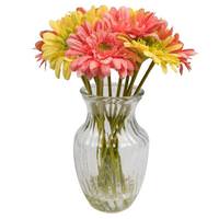 Vickerman 15" Artificial Coral and Yellow Gerbera Bouquet in Glass Vase with Acrylic Water