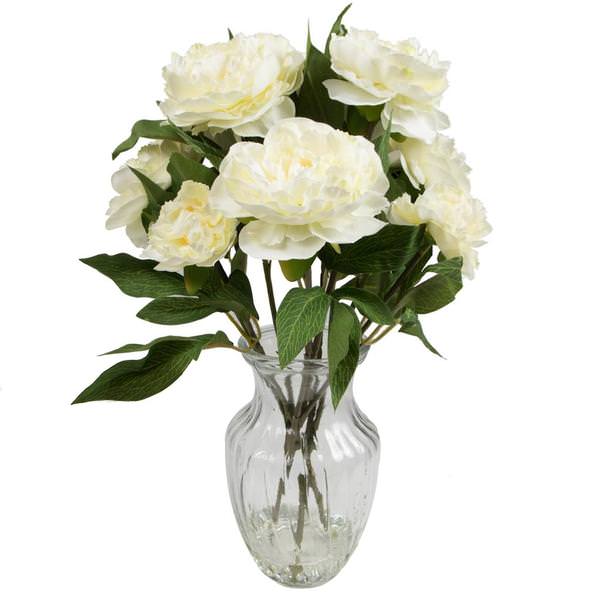 17" Artificial Cream White Daisy Bouquet in Glass Vase with Acrylic Water