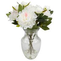 Vickerman 17" Artificial White Peony Bouquet in Glass Vase with Acrylic Water