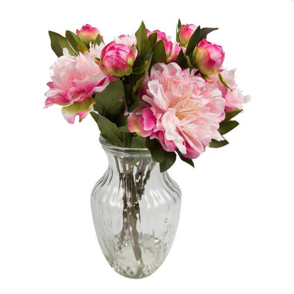 17" Artificial Light Pink Peony Bouquet in Glass Vase with Acrylic Water