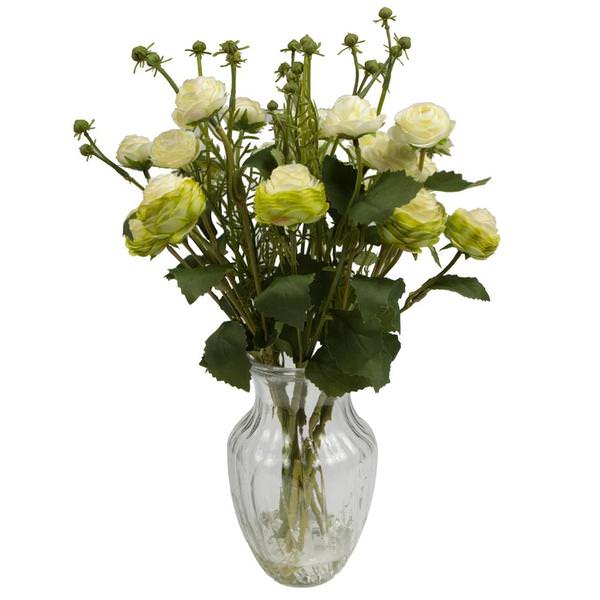 19" Artificial Yellow Ranunculas Bouquet in Glass Vase with Acrylic Water