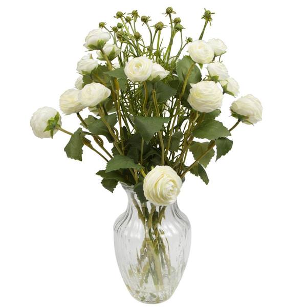 19" Artificial Cream Ranunculas Bouquet in Glass Vase with Acrylic Water