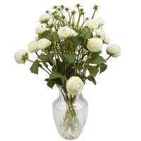 Vickerman 19" Artificial Cream Ranunculas Bouquet in Glass Vase with Acrylic Water