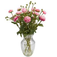 Vickerman 19" Artificial Pink Ranunculas Bouquet in Glass Vase with Acrylic Water