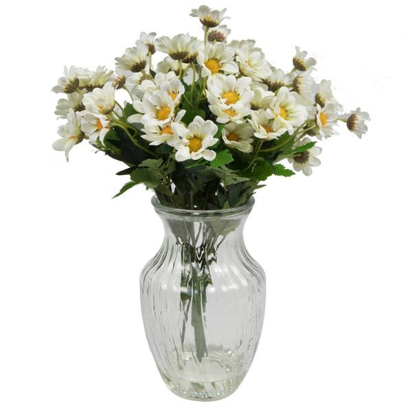 17" Artificial White Daisy Bouquet in Glass Vase with Acrylic Water
