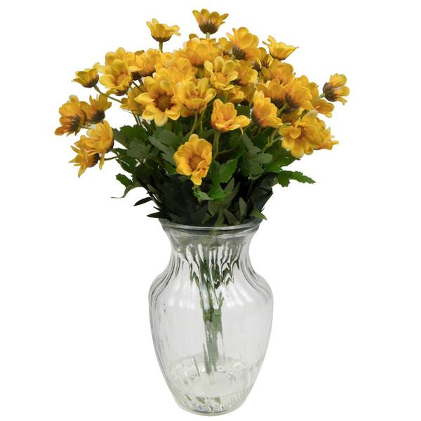 17" Artificial Yellow Daisy Bouquet in Glass Vase with Acrylic Water