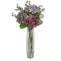 Vickerman 29" Artificial Lavender Mauve Hydrangea Bouquet in Glass Vase with Acrylic Water