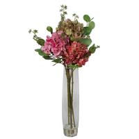 Vickerman 29" Artificial Mauve and Pink Hydrangea Bouquet in Glass Vase with Acrylic Water