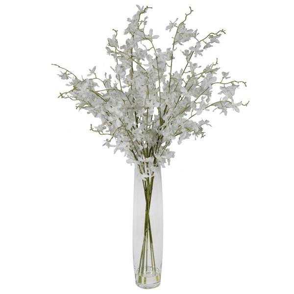 35" Artificial White Mini Orchid Bouquet in Glass Vase with Acrylic Water