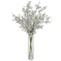 Vickerman 35" Artificial White Mini Orchid Bouquet in Glass Vase with Acrylic Water