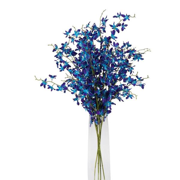 35" Artificial Blue Mini Orchid Bouquet in Glass Vase with Acrylic Water