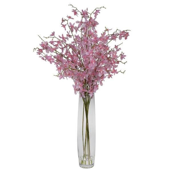 35" Artificial Light Pink Mini Orchid Bouquet in Glass Vase with Acrylic Water