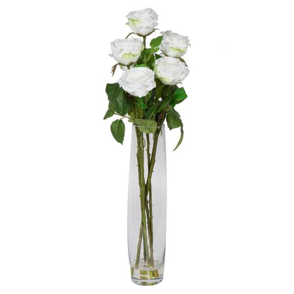 27" Artificial White Rose Bouquet in Glass Vase with Acrylic Water