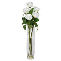 Vickerman 27" Artificial White Rose Bouquet in Glass Vase with Acrylic Water