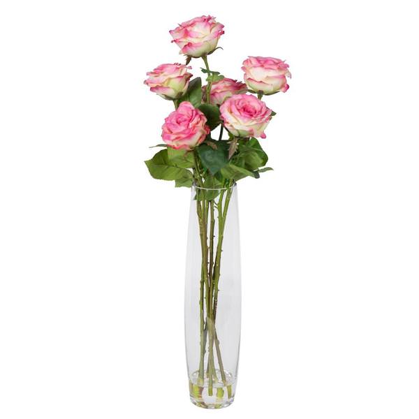 27" Artificial Mauve Cream Rose Bouquet in Glass Vase with Acrylic Water