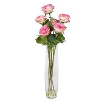 Vickerman 27" Artificial Mauve Cream Rose Bouquet in Glass Vase with Acrylic Water