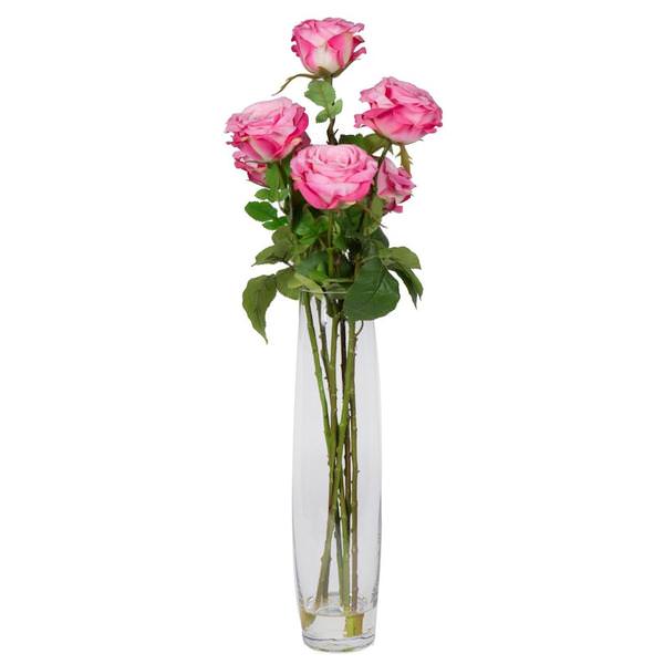 27" Artificial Pink Rose Bouquet in Glass Vase with Acrylic Water