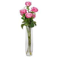 Vickerman 27" Artificial Pink Rose Bouquet in Glass Vase with Acrylic Water