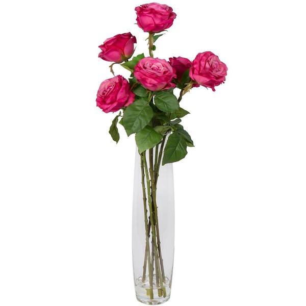 27" Artificial Berry Red Rose Bouquet in Glass Vase with Acrylic Water