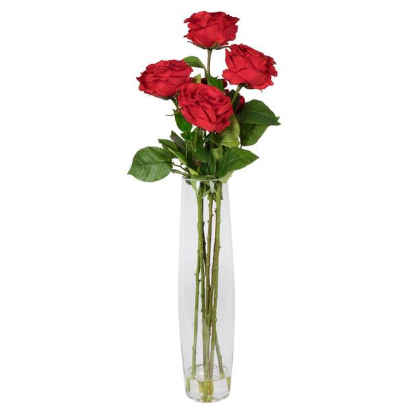 27" Artificial Red Rose Bouquet in Glass Vase with Acrylic Water
