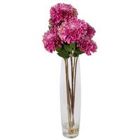 Vickerman 23" Artificial Pink Zinnia Bouquet in Glass Vase with Acrylic Water