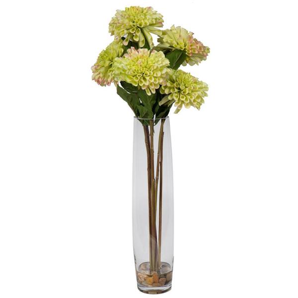 23" Artificial Green Zinnia Bouquet in Glass Vase with Acrylic Water